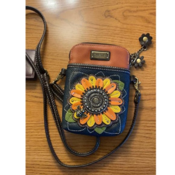 Women Navy Sunflower Canvas Multicolor Cell Phone Purse with Adjustable Strap - Picture 5 of 10